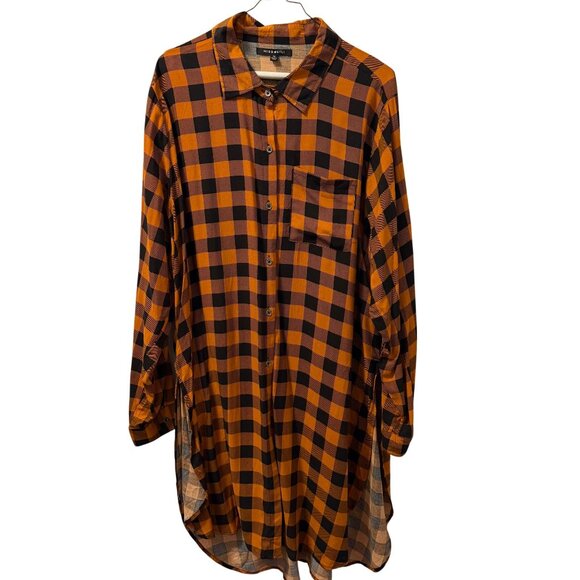Miss Lili Orange & Black Plaid Button-Down Shirt tunic Sz 2X  100% Rayon women - Picture 1 of 12